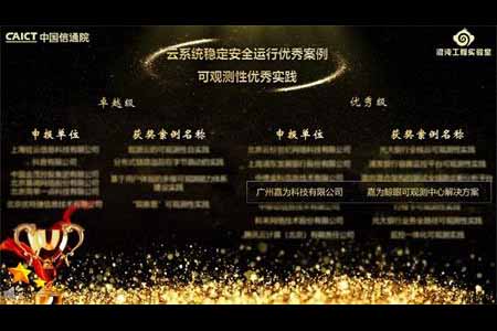 嘉為鯨眼可觀測中心解決方案獲評信通院可觀測性優(yōu)秀案例優(yōu)秀級